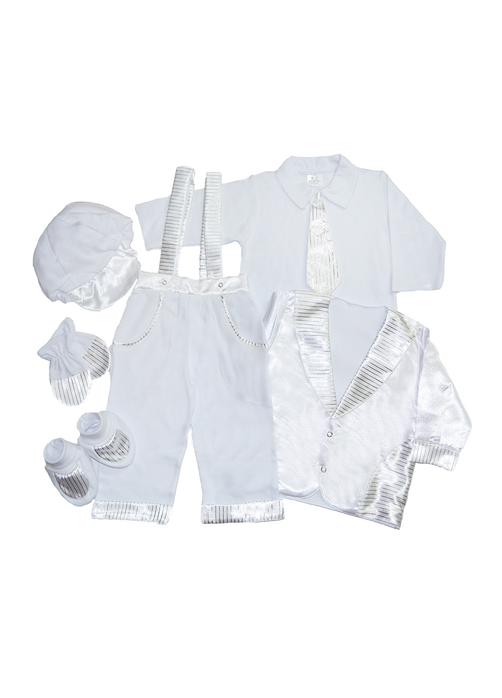Белый демисезонный комплект (пиджак, кофта, брюки, берет, царапки, пинетки) Kardesler