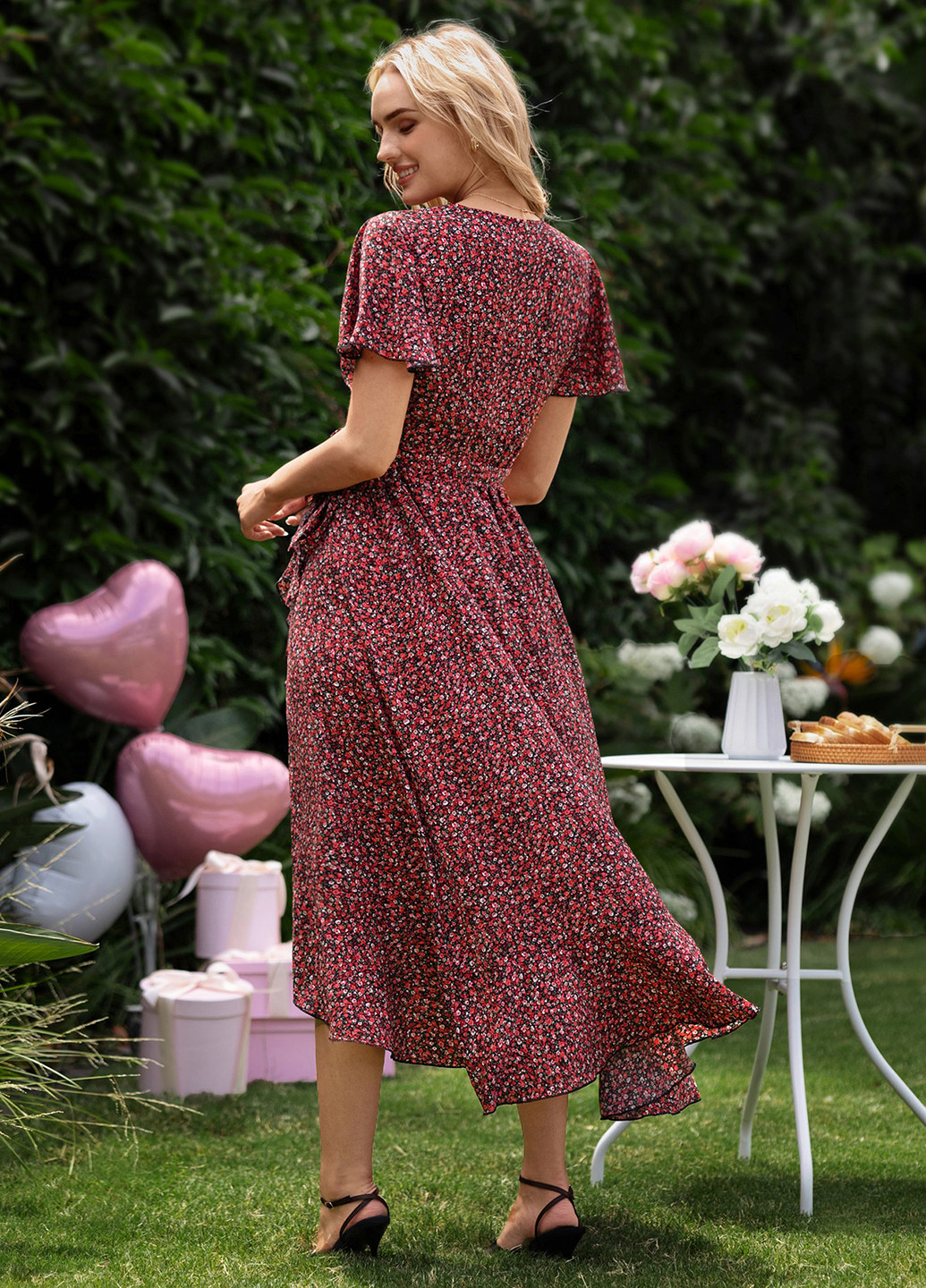 Темно-червона кежуал плаття для вагітних на запах SHEIN з квітковим принтом