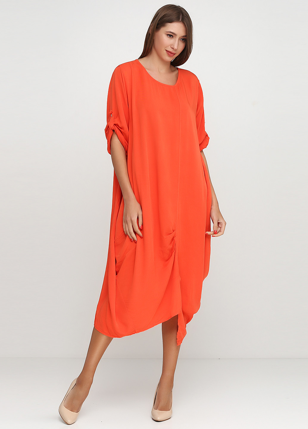 Оранжевое кэжуал платье оверсайз Lady M однотонное