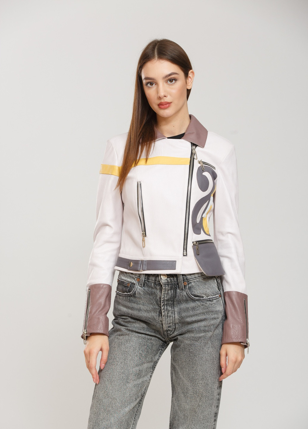 Молочная демисезонная куртка молочный + разноцветный Sacha Pacha