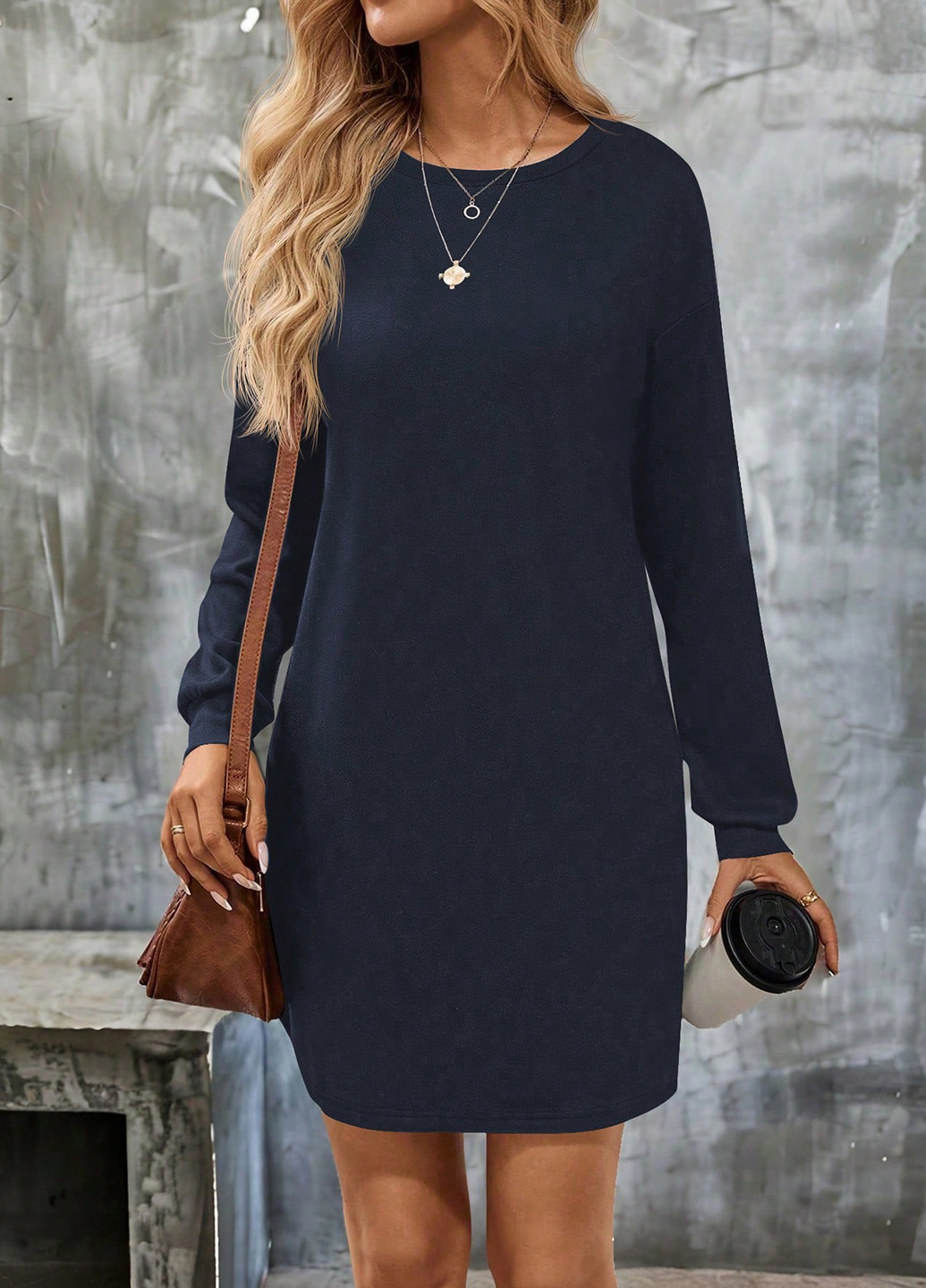 Темно-синее кэжуал платье платье-свитшот SHEIN однотонное