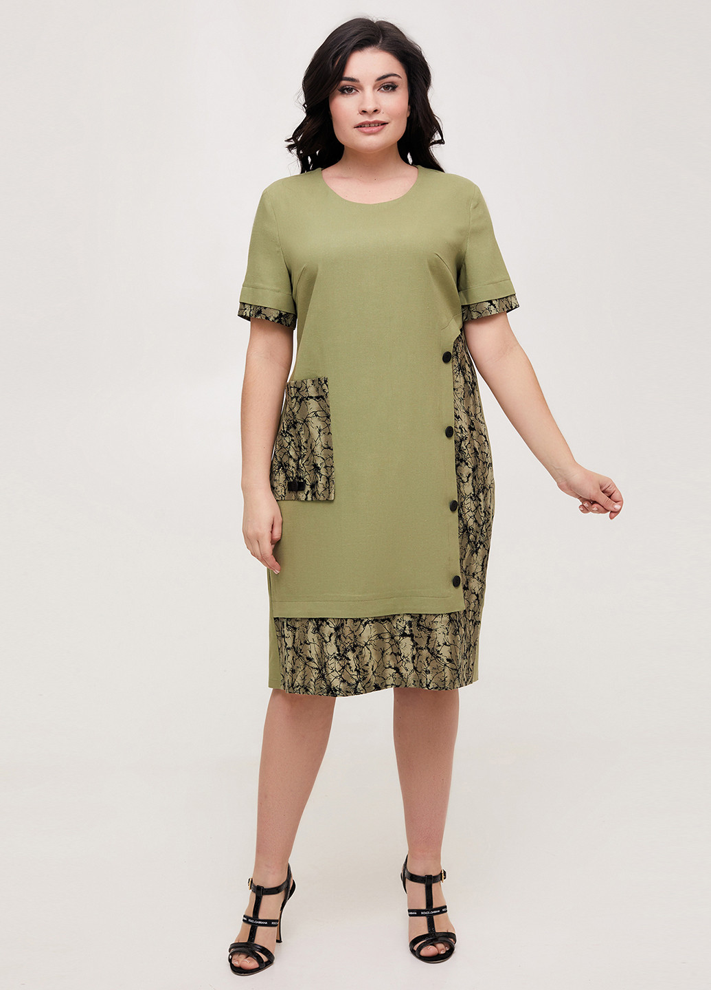Оливковое кэжуал платье A'll Posa с абстрактным узором