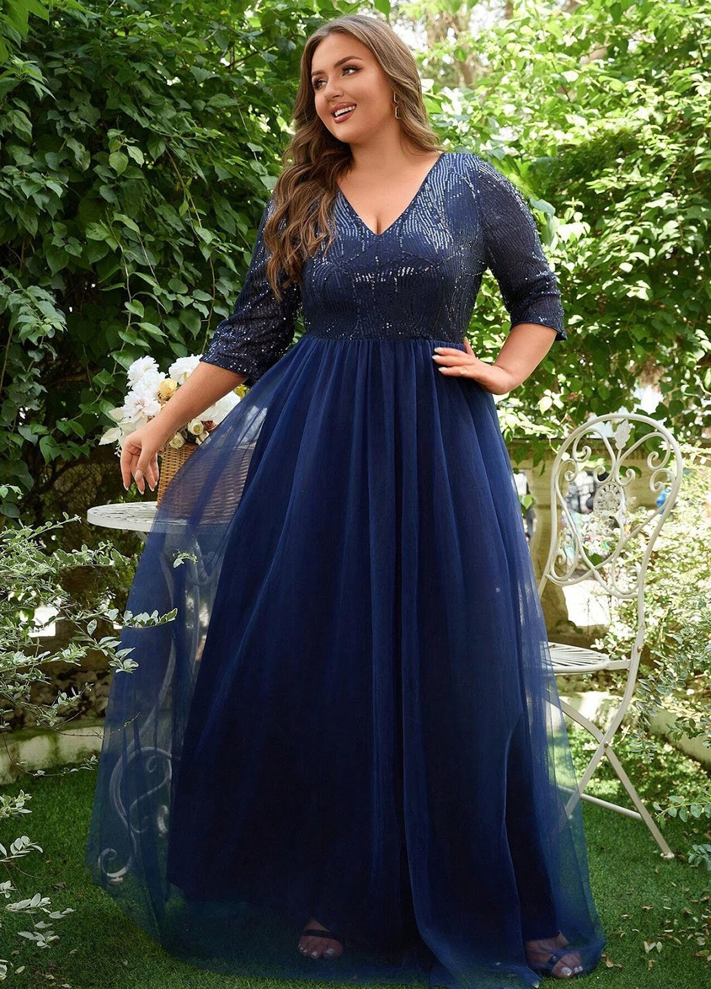 Темно-синя вечірня сукня SHEIN однотонна