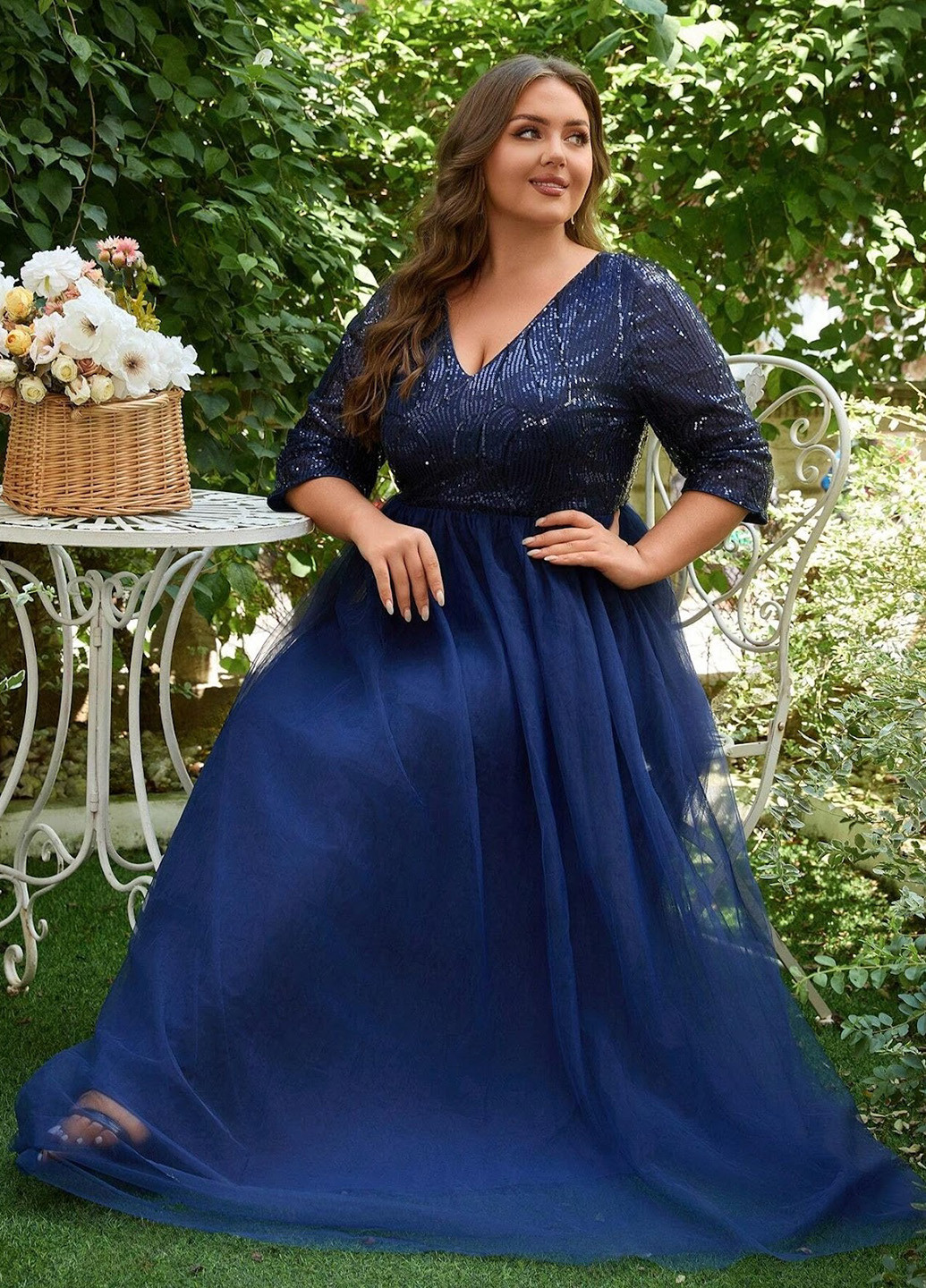 Темно-синя вечірня сукня SHEIN однотонна