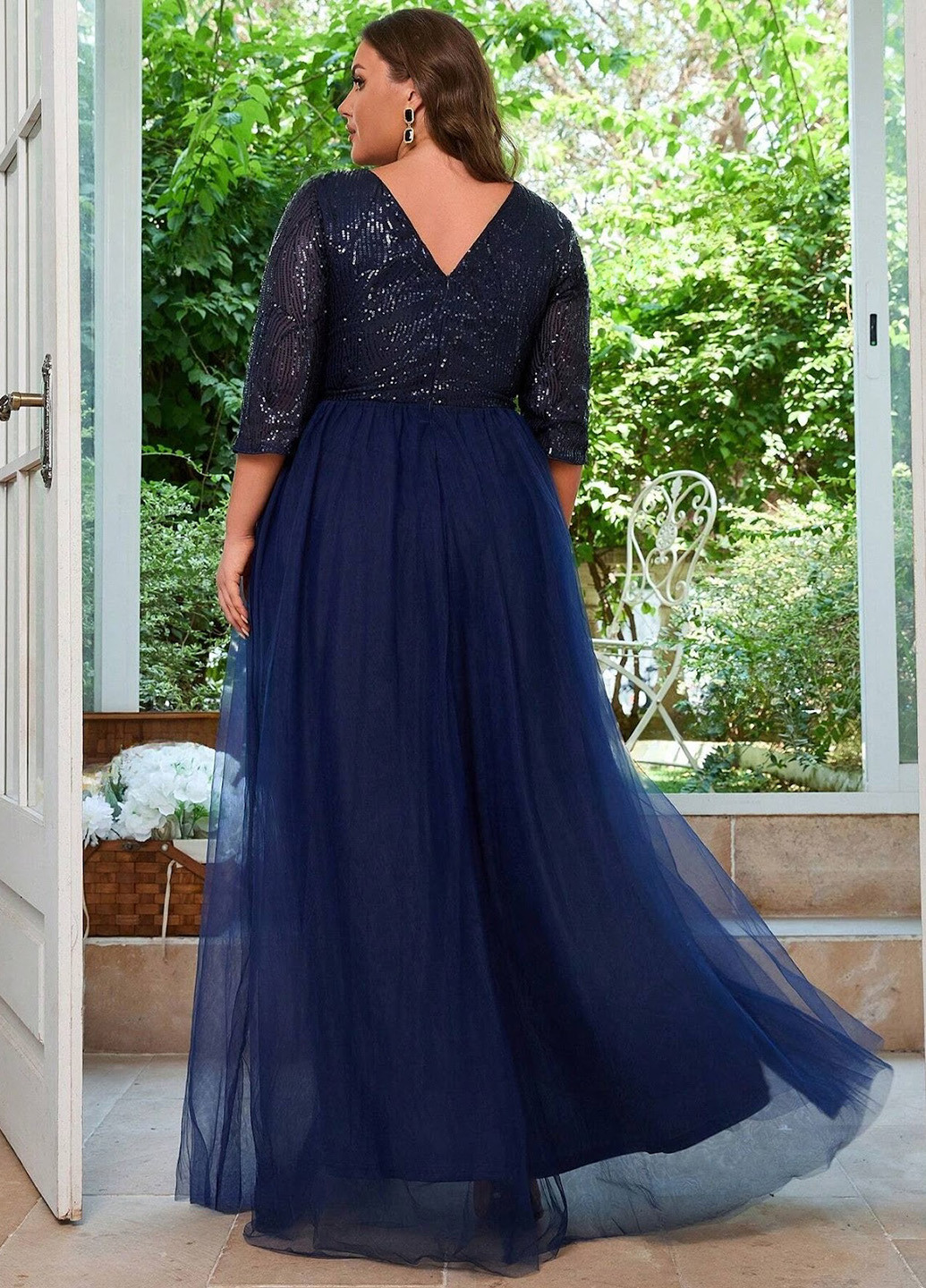 Темно-синя вечірня сукня SHEIN однотонна