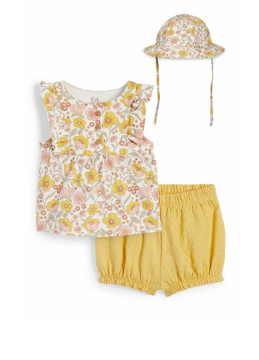 Жовтий літній комплект (панамка, футболка, шорти) C&A