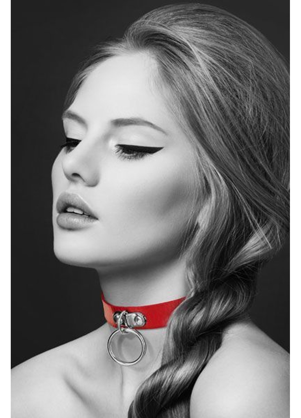 Чокер з кільцем для повідця - FETISH Red, екошкіра Bijoux Pour Toi (255247633)