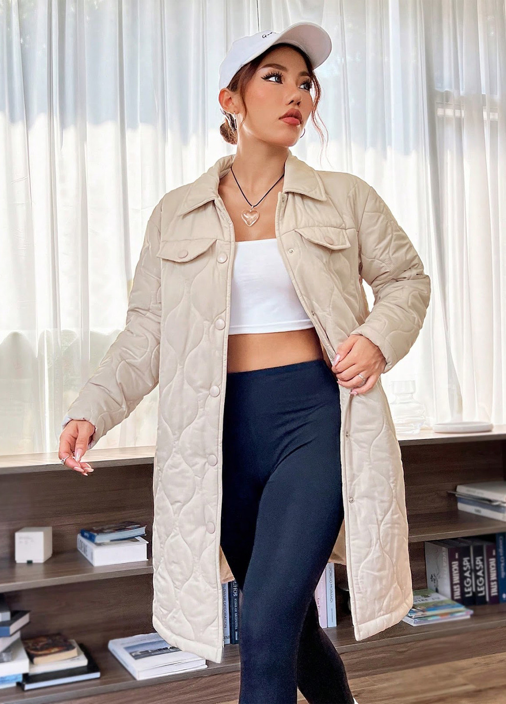 Светло-бежевая демисезонная куртка куртка-пальто SHEIN