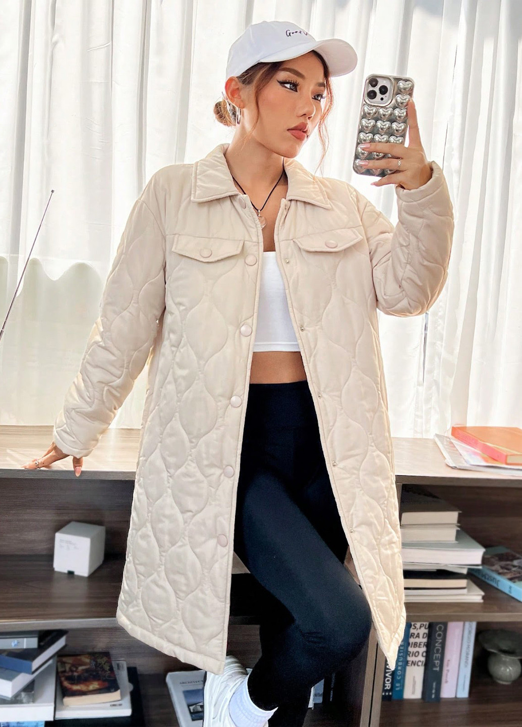 Светло-бежевая демисезонная куртка куртка-пальто SHEIN