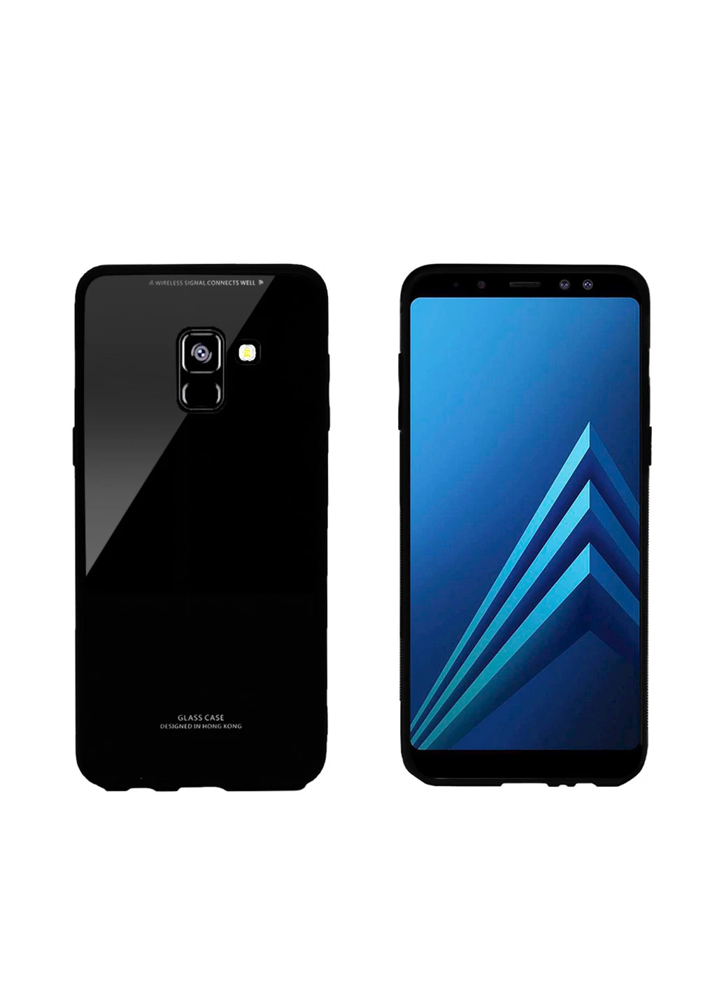 Чехол (Real Glass) для Samsung A8+ (A730) (черный) Intaleo для Samsung A8+ (A730) (черный) (131340118)