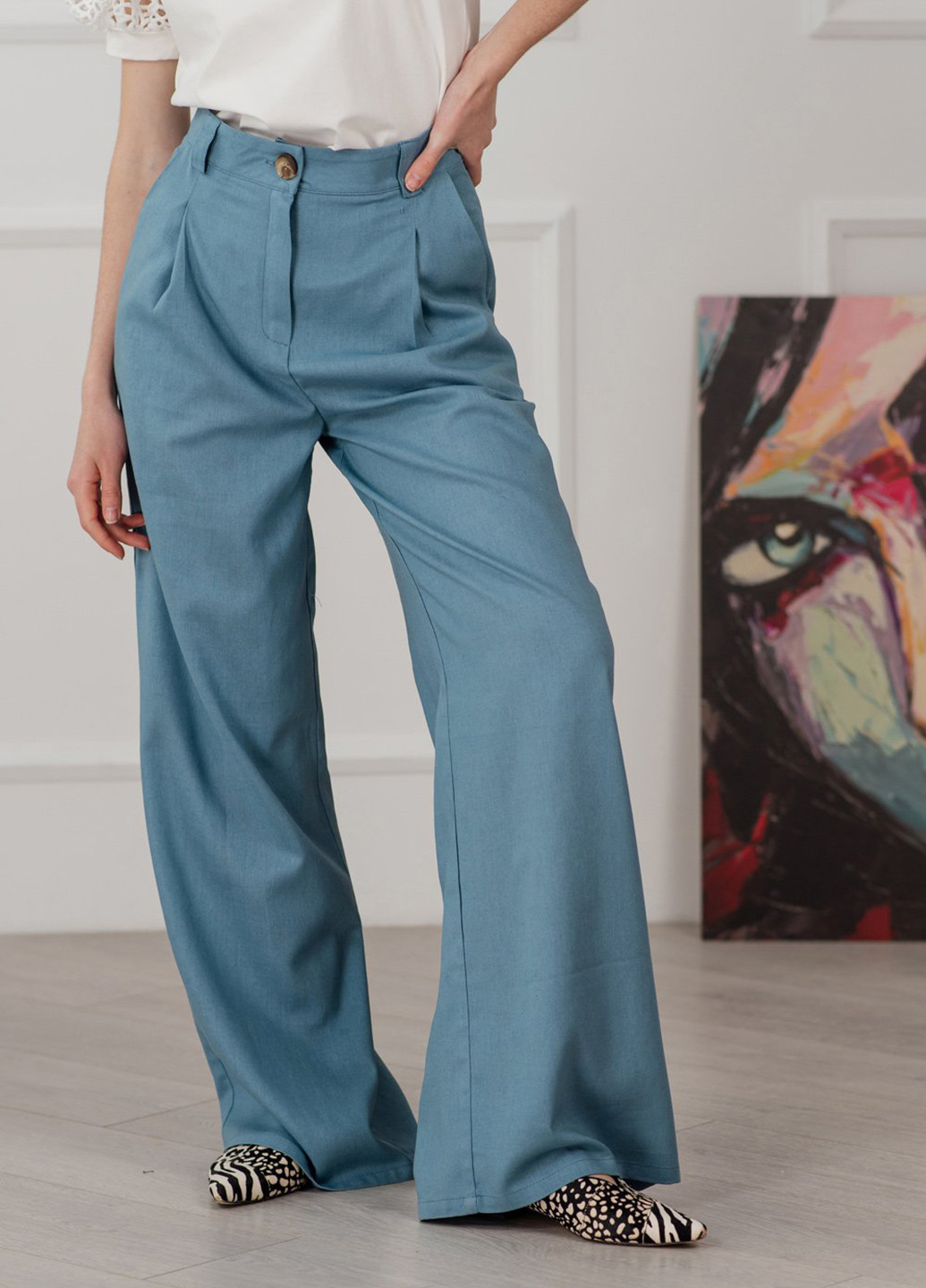 Голубые кэжуал летние прямые брюки Azuri
