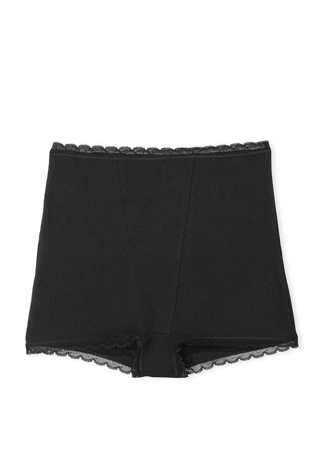 Трусики Victoria's Secret трусики-шорты однотонные чёрные домашние полиэстер, трикотаж