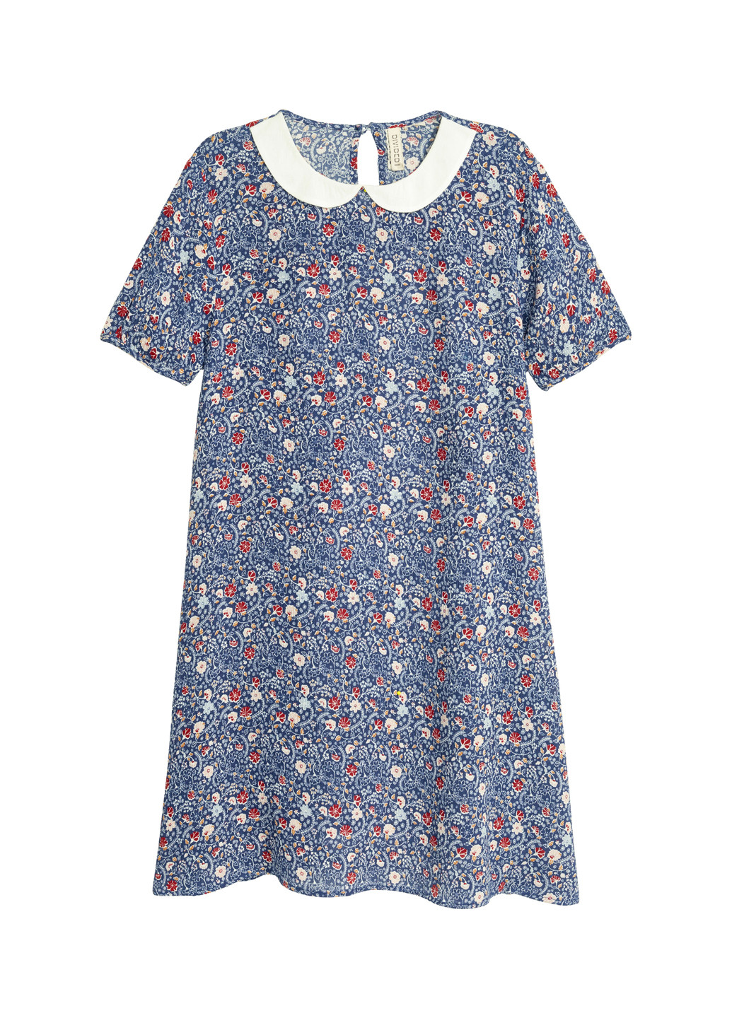 Синее кэжуал платье короткое H&M с цветочным принтом