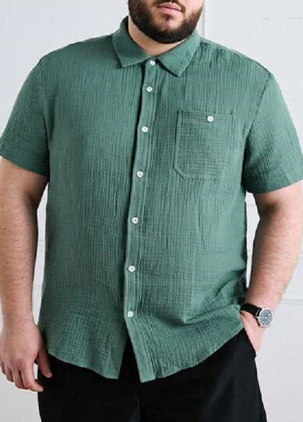 Зеленая кэжуал рубашка однотонная Manfinity