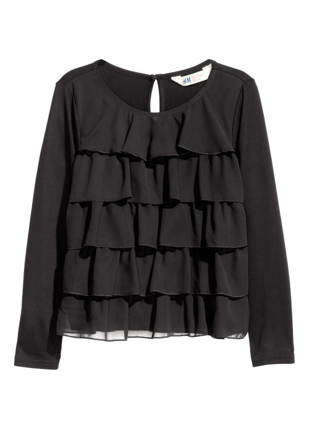 Черная однотонная блузка с длинным рукавом H&M демисезонная