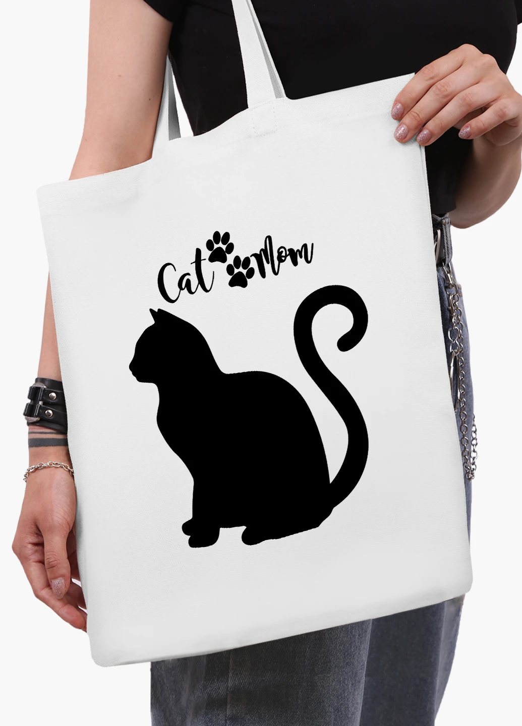 Эко сумка шоппер белая Cat Mom (9227-2840-WT2) Еко сумка шоппер біла 41*35 см MobiPrint (221682966)