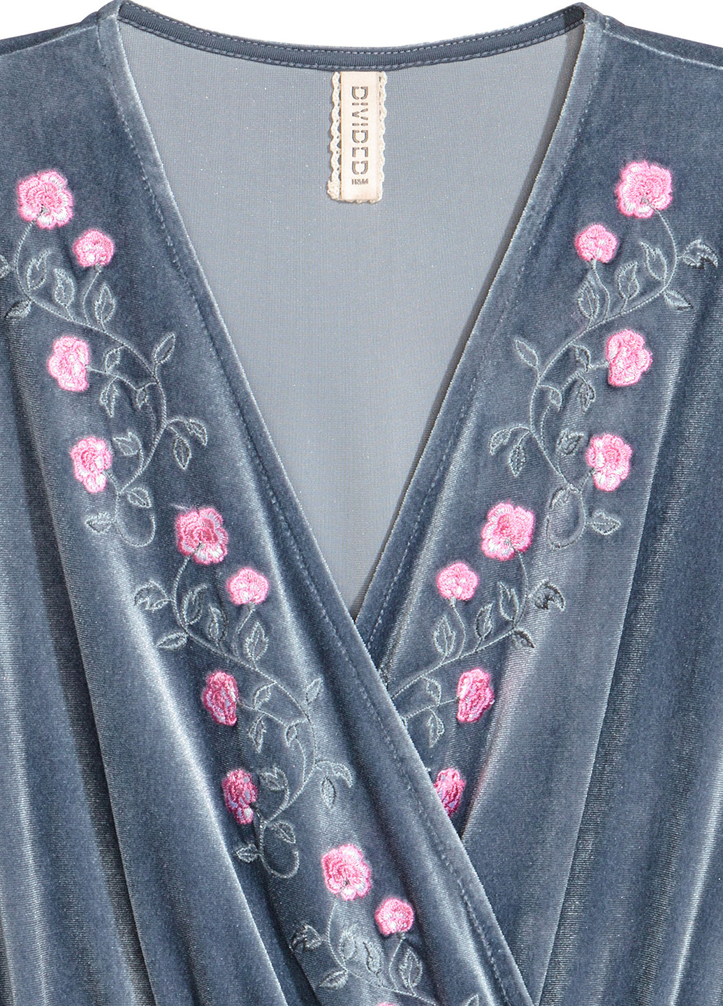 Серо-голубое кэжуал платье на запах H&M однотонное
