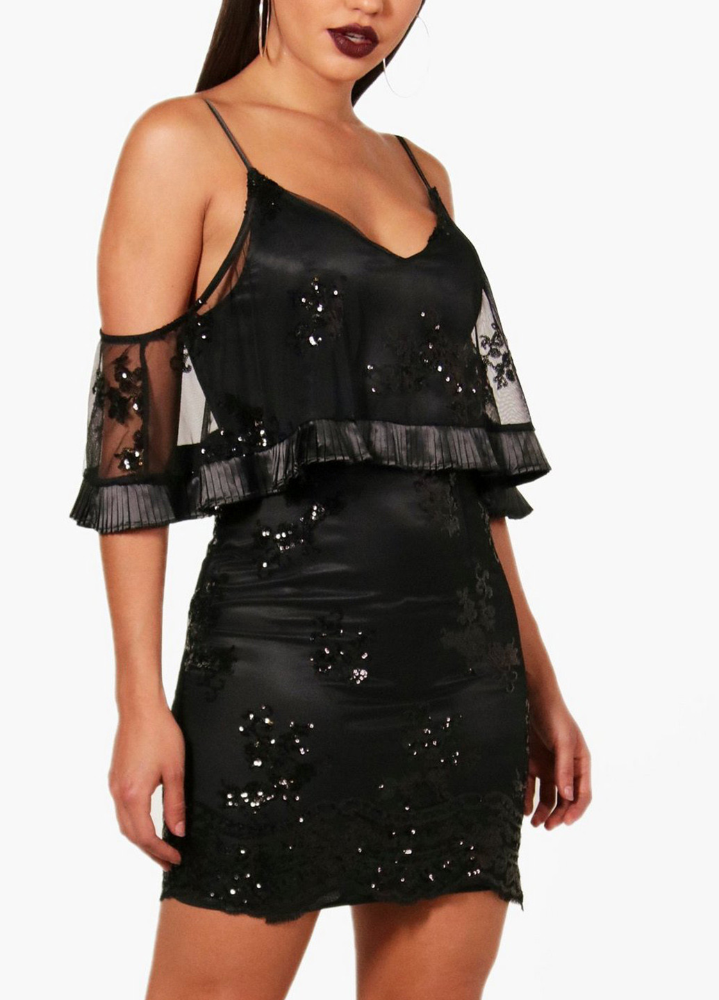 Чорна коктейльна плаття, сукня з баскою Boohoo фактурна