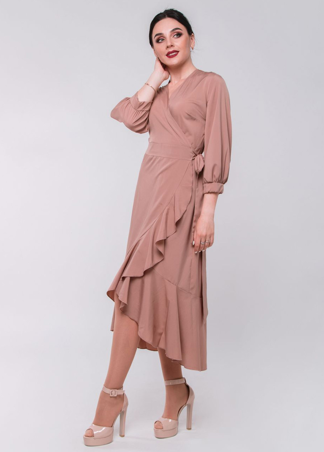 Темно-бежевое кэжуал платье с запахом so-78191-cap Alpama
