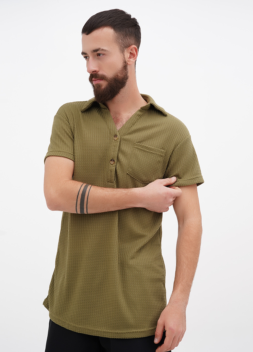 Оливковая (хаки) футболка-поло для мужчин Emery Rose однотонная