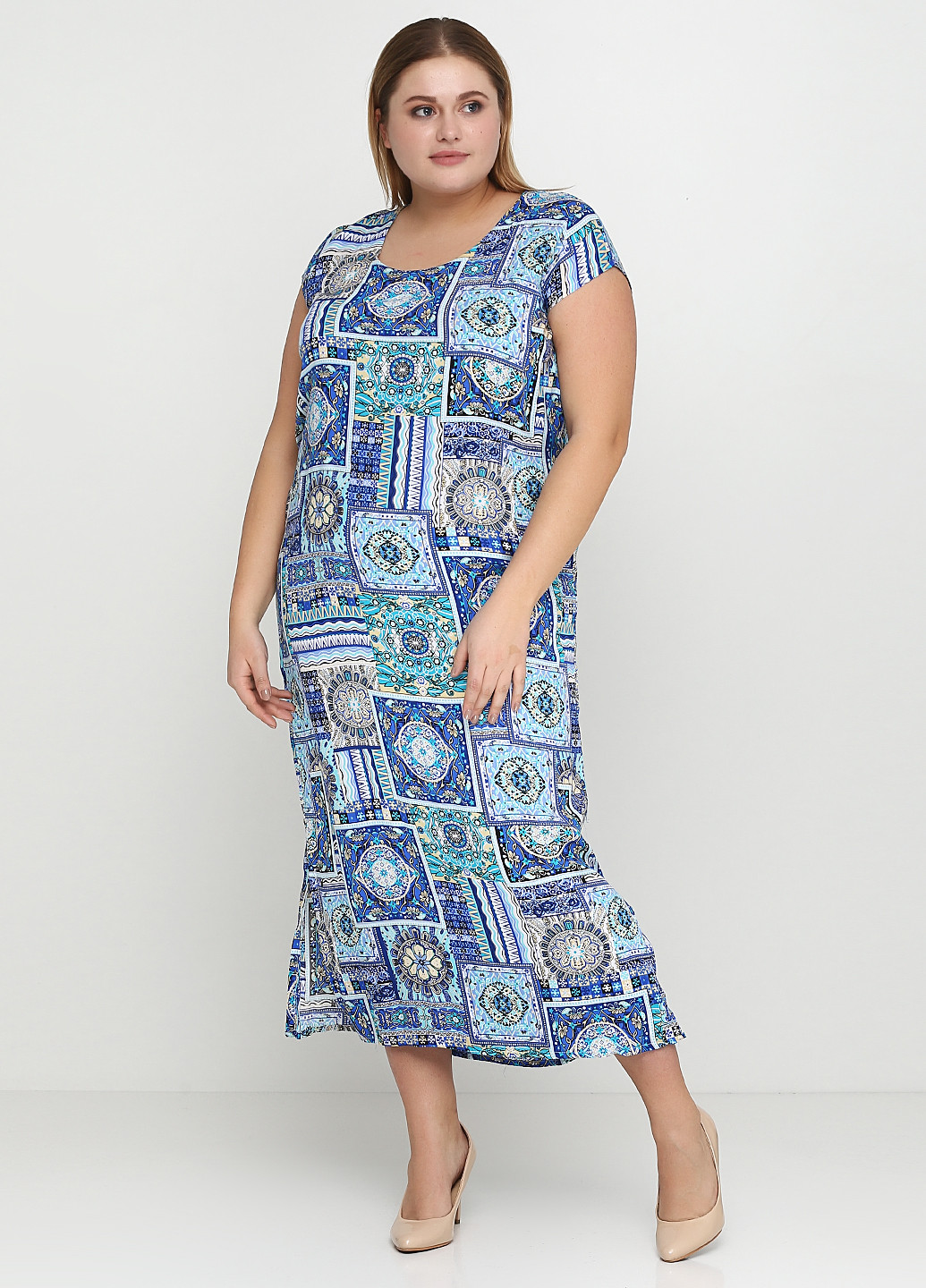 Голубое кэжуал платье Bon Voyage с абстрактным узором