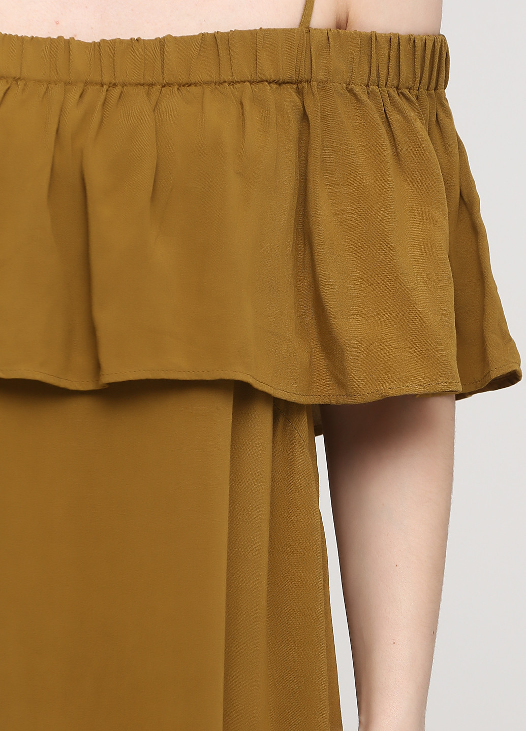 Гірчична кежуал сукня з відкритими плечима H&M однотонна