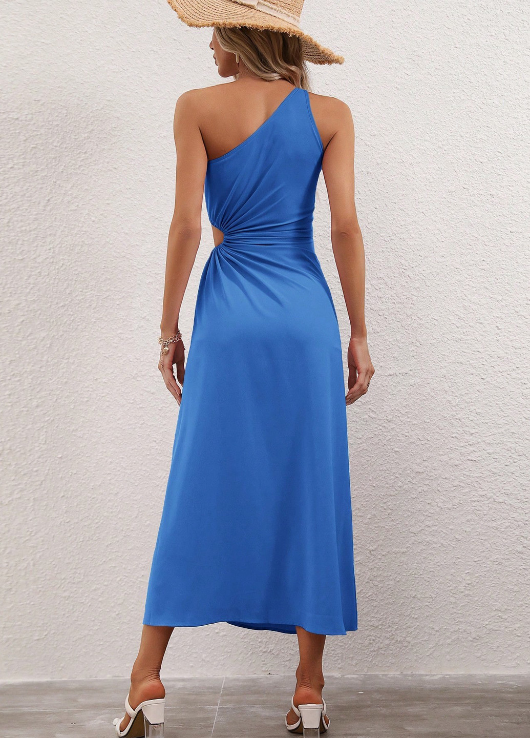 Синее кэжуал платье на одно плечо SHEIN однотонное