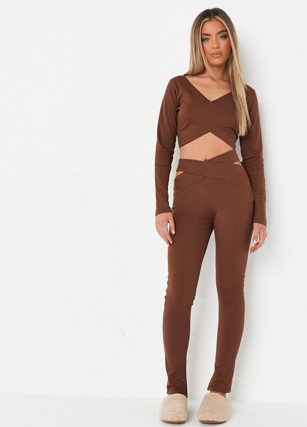 Коричневые демисезонные леггинсы Missguided