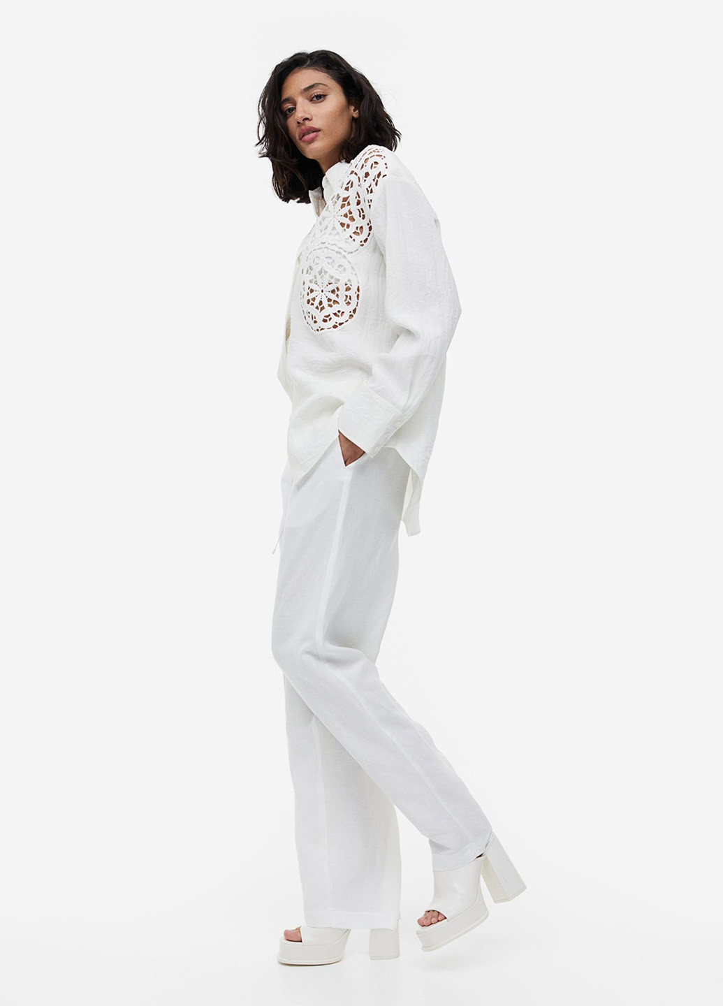 Белые кэжуал летние прямые брюки H&M