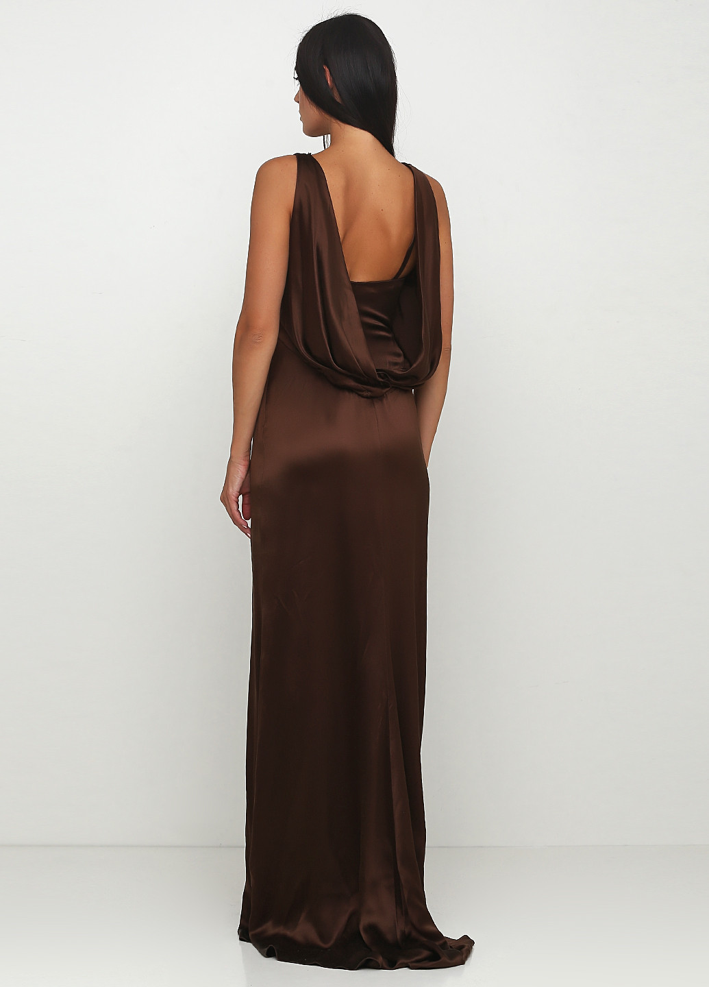 Коричневое вечернее платье с открытой спиной Ralph Lauren однотонное