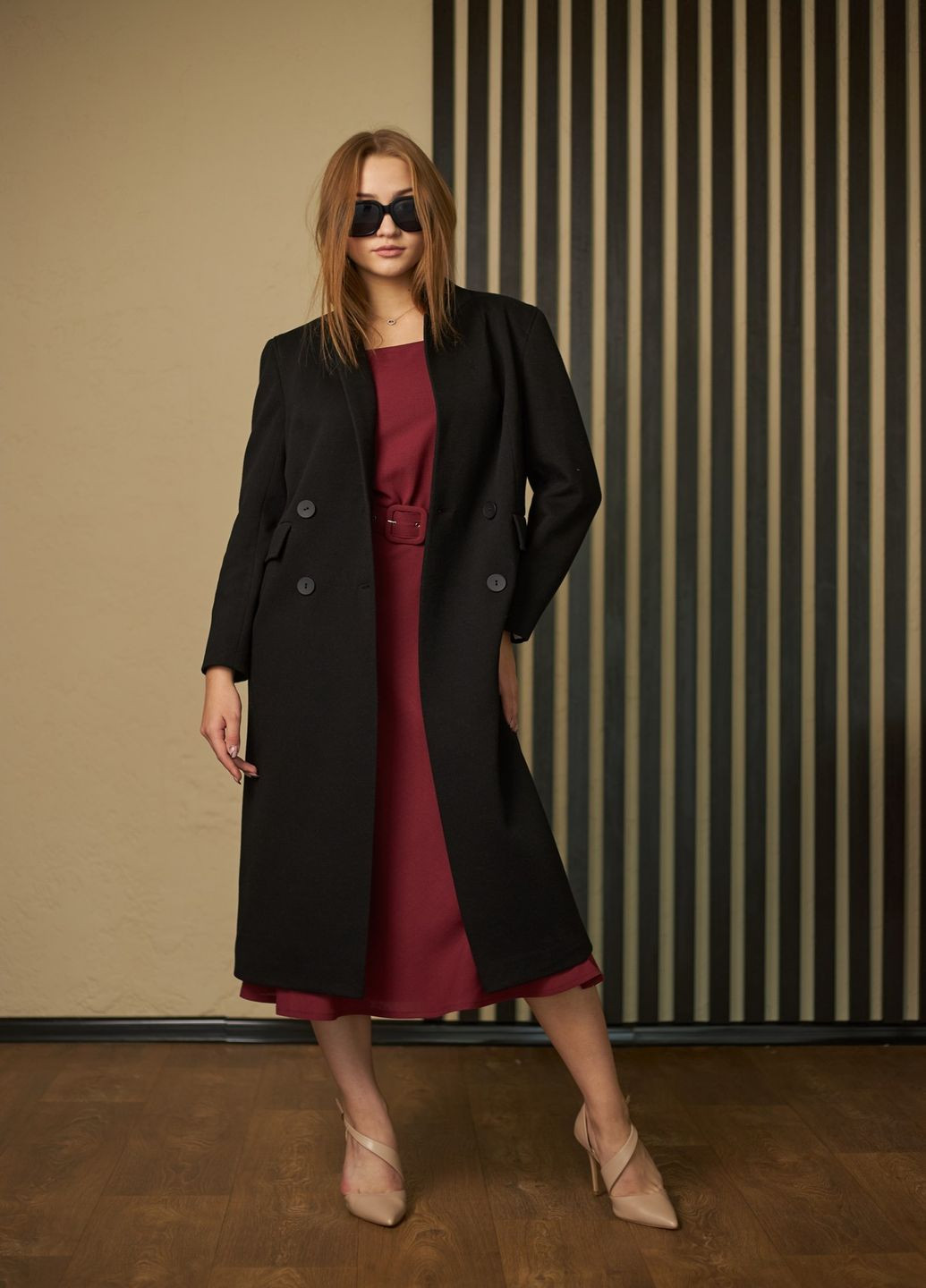 Черное демисезонное Пальто двубортное MiNiMax