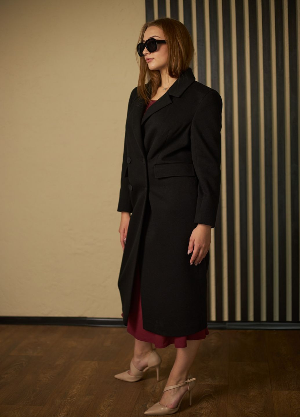 Черное демисезонное Пальто двубортное MiNiMax