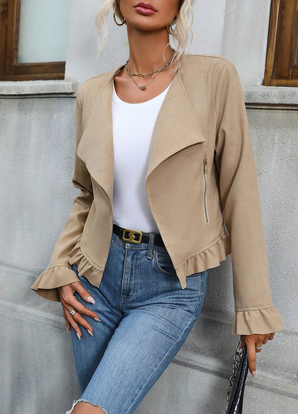 Оливковая (хаки) демисезонная куртка куртка-пиджак SHEIN