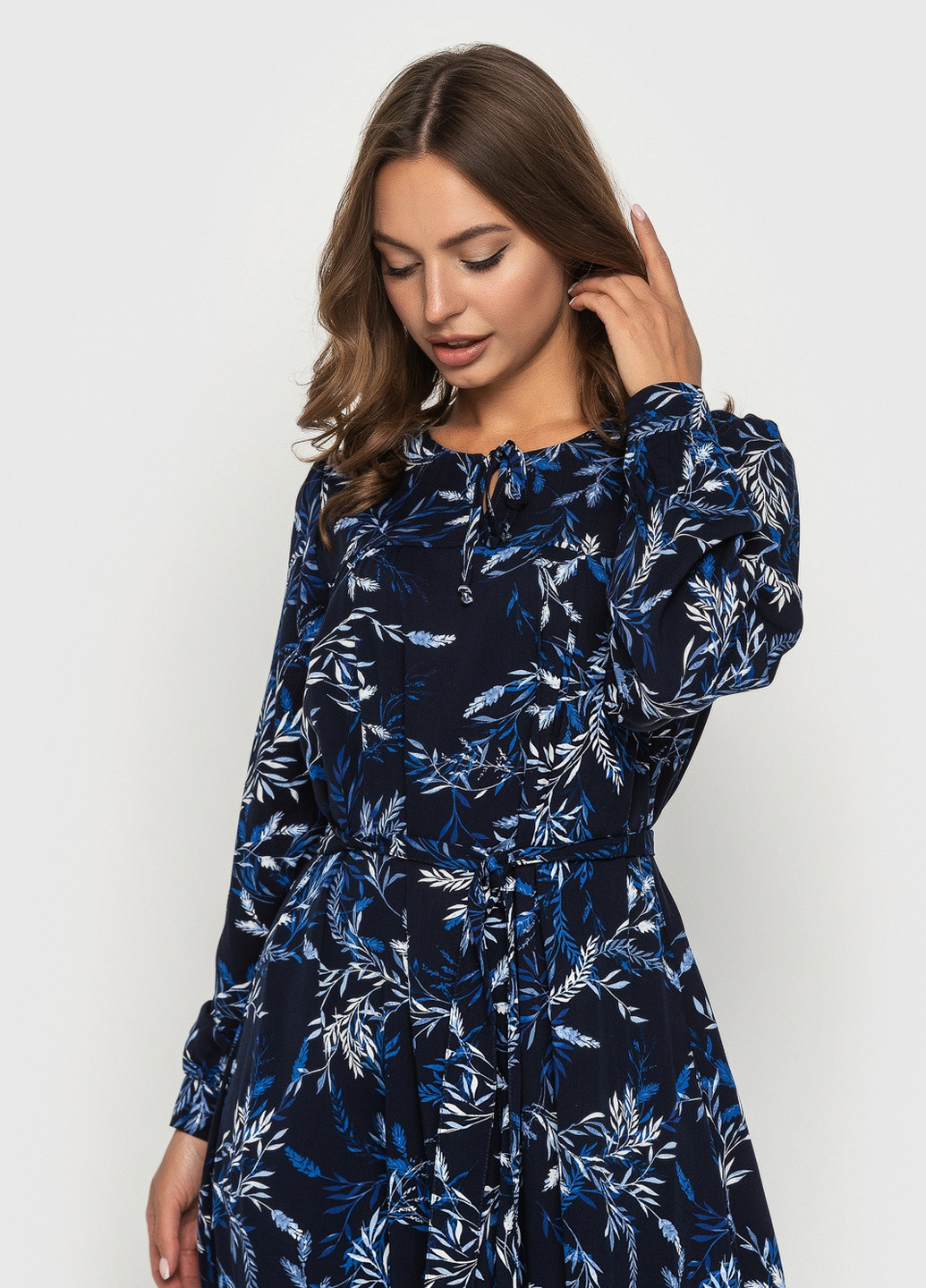 Синя кежуал сукня міді зі штапелю дзвін, кльош BeART з квітковим принтом
