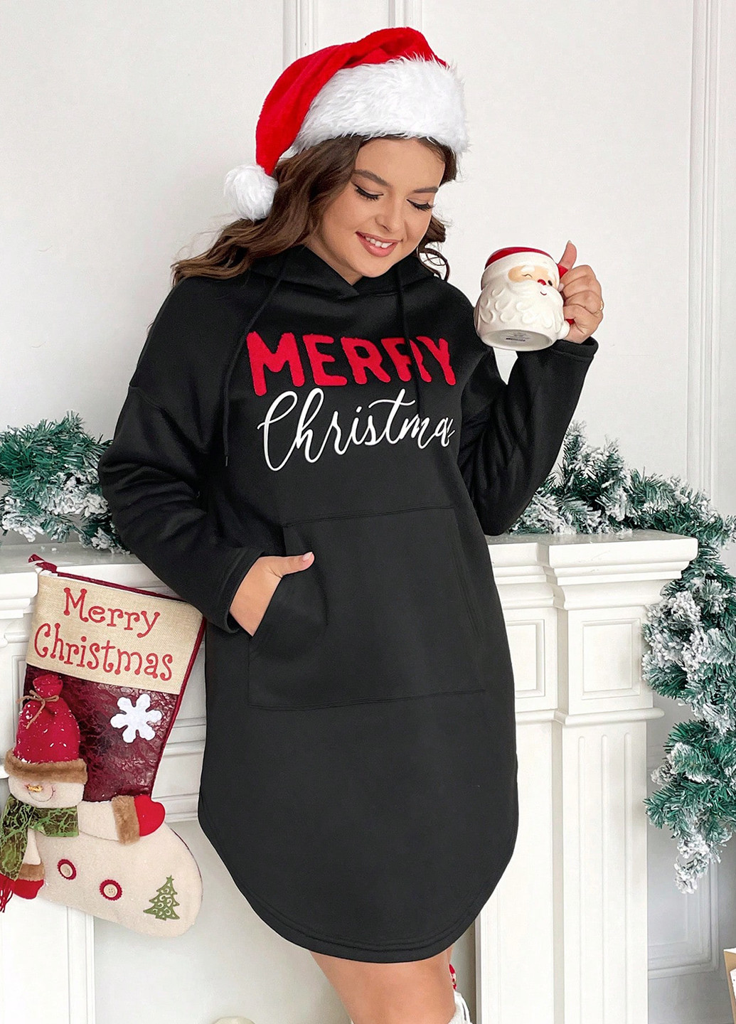 Черное кэжуал платье а-силуэт, платье-худи SHEIN с надписью