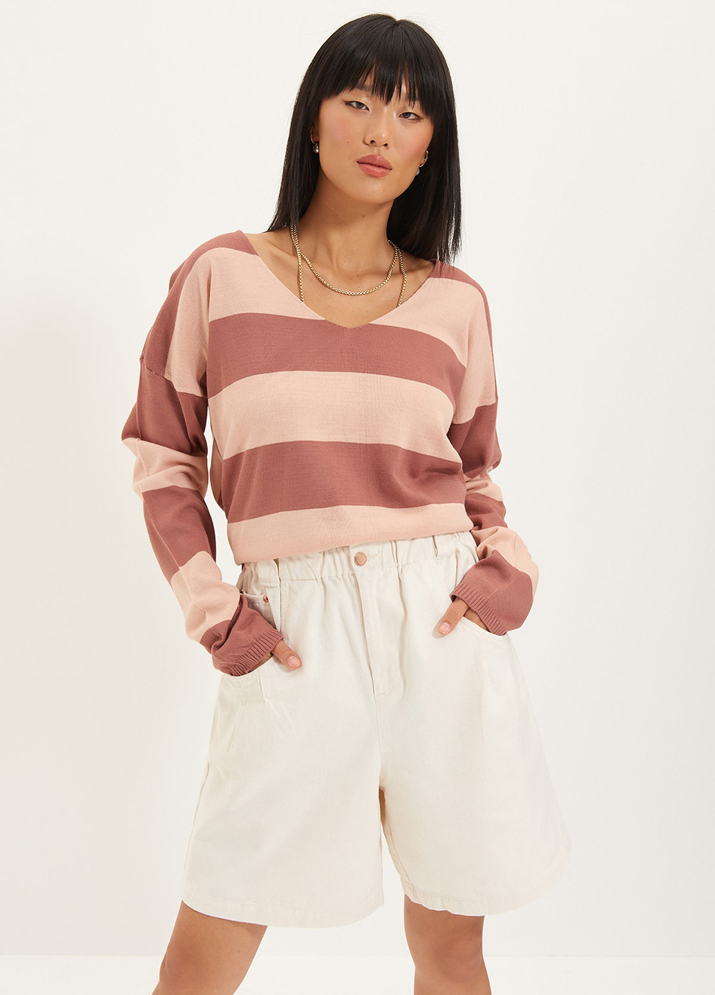 Розово-коричневый демисезонный пуловер пуловер Trendyol