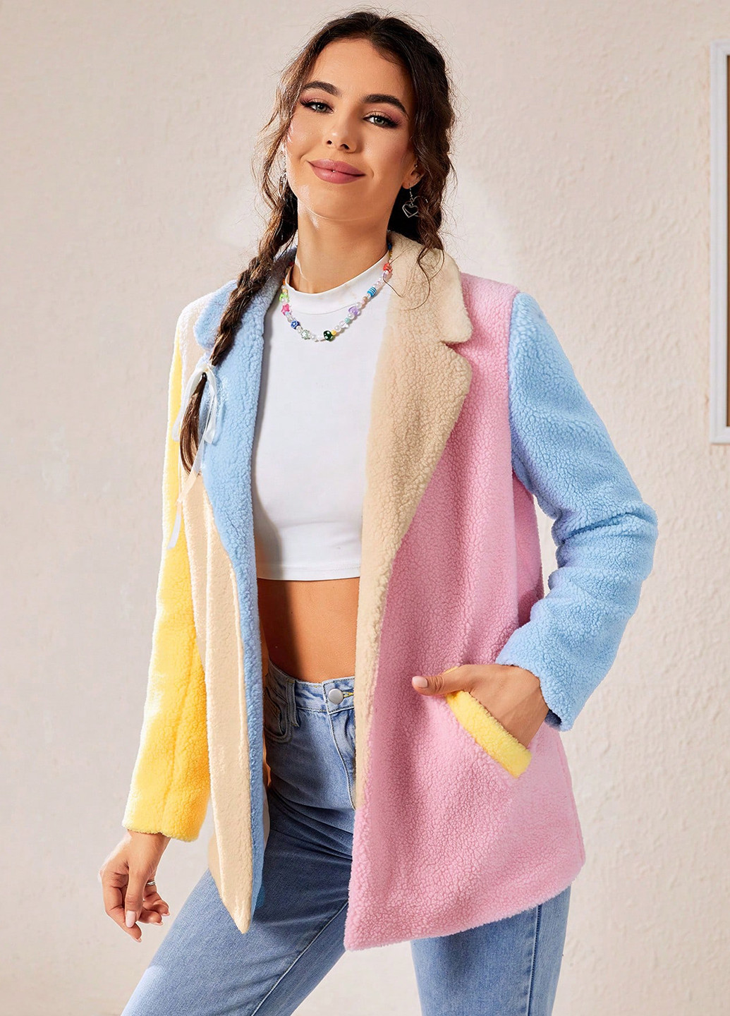 Комбіноване Кежуал напівпальто SHEIN колор блок