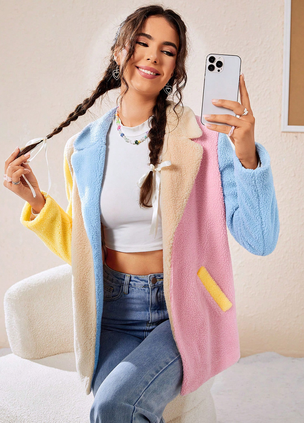 Комбіноване Кежуал напівпальто SHEIN колор блок