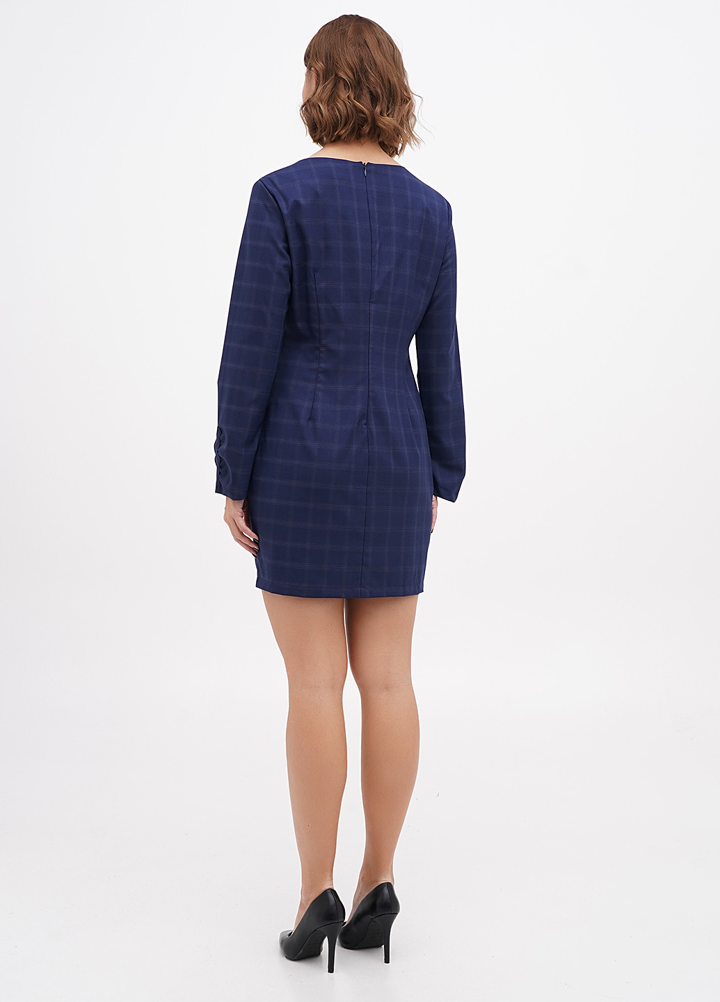 Темно-синя кежуал сукня силуетна Sassofono в клітинку