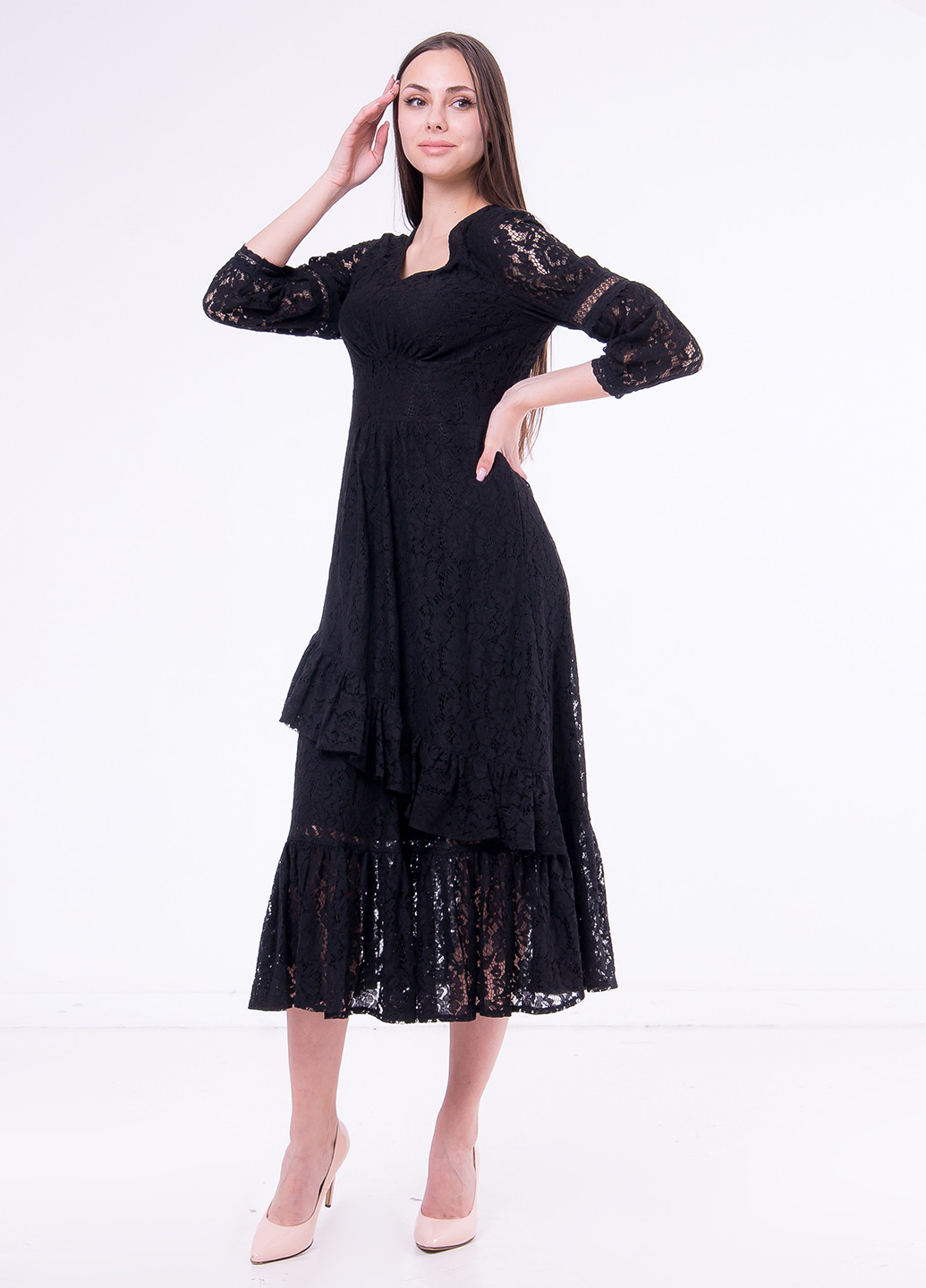 Черное кэжуал платье а-силуэт MEIRUIYA однотонное