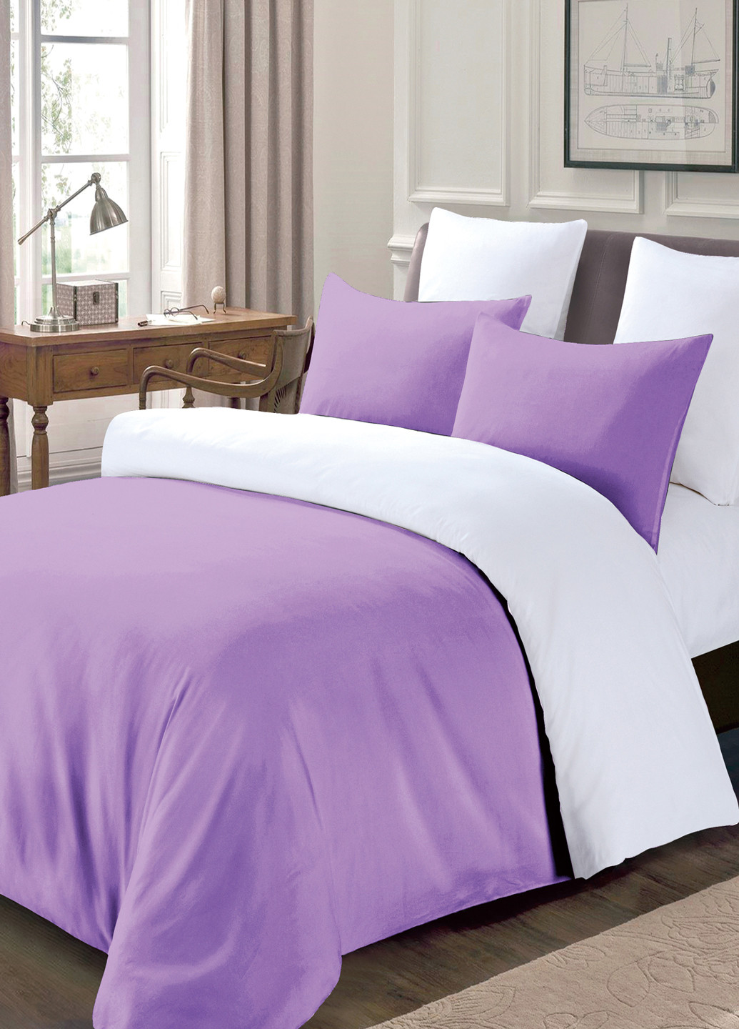 КПБ ПОЛИСАТИН евро 3/35 фиолет-белый Love You (212363164)