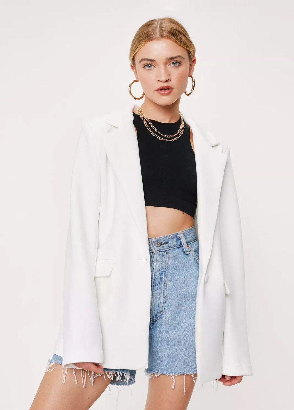 Белый женский жакет Nasty Gal однотонный - демисезонный