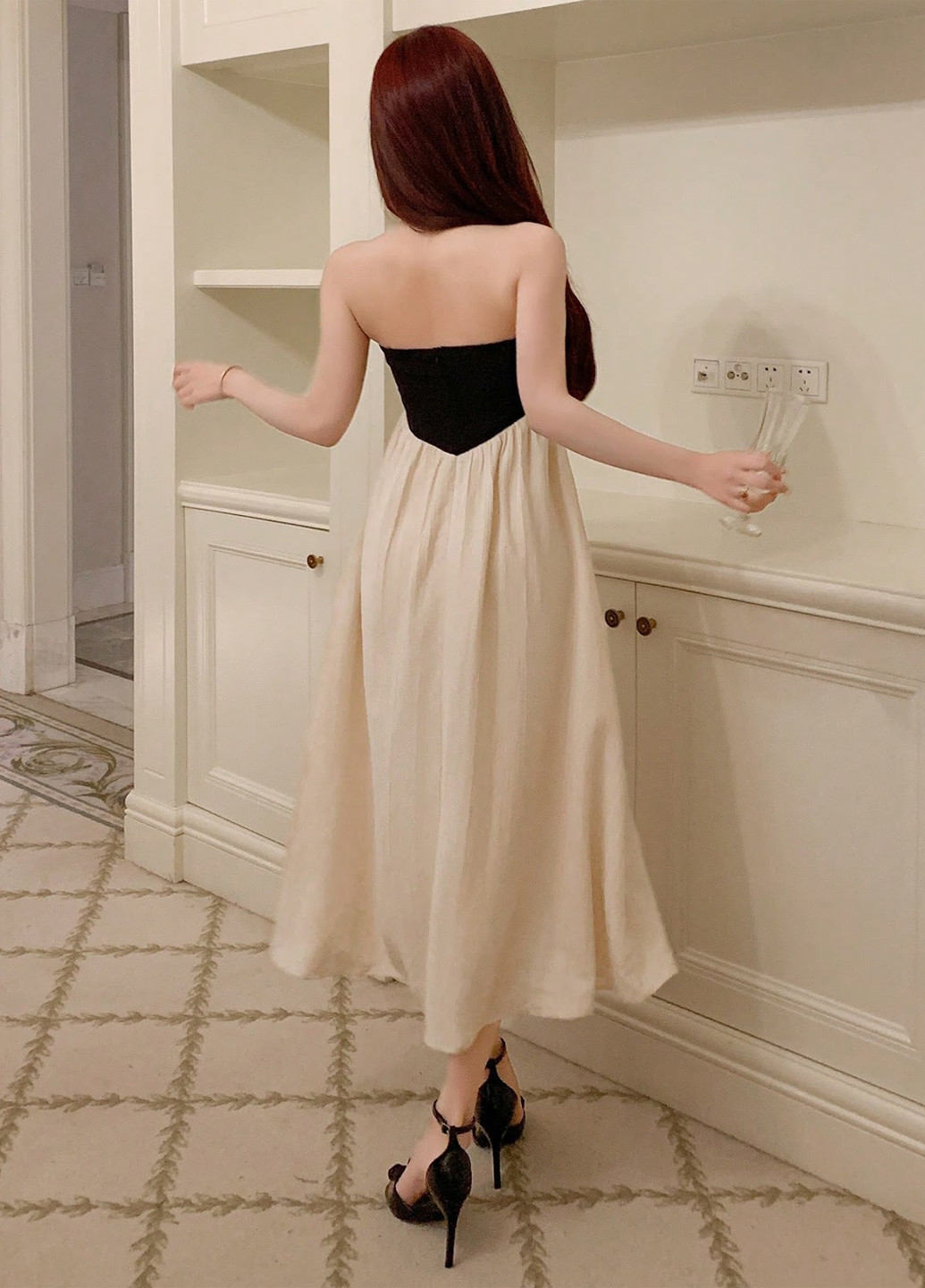 Комбінована кежуал, вечірня сукня а-силует, кльош, бандо SHEIN однотонна