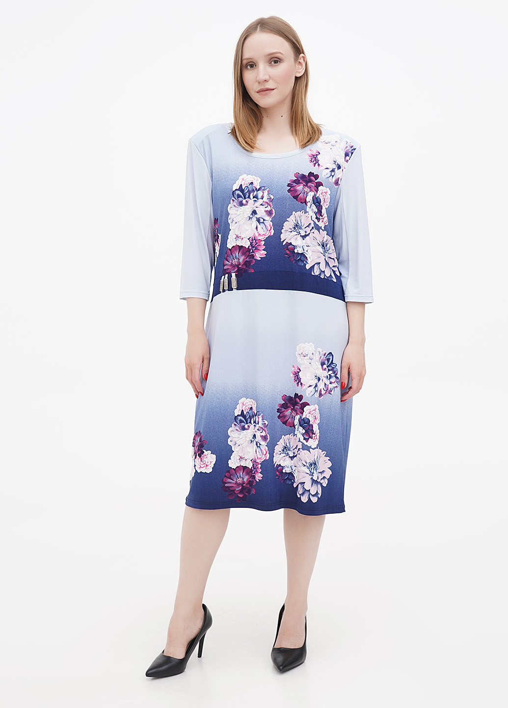 Блакитна кежуал сукня BABOCHKA XL Collection з квітковим принтом