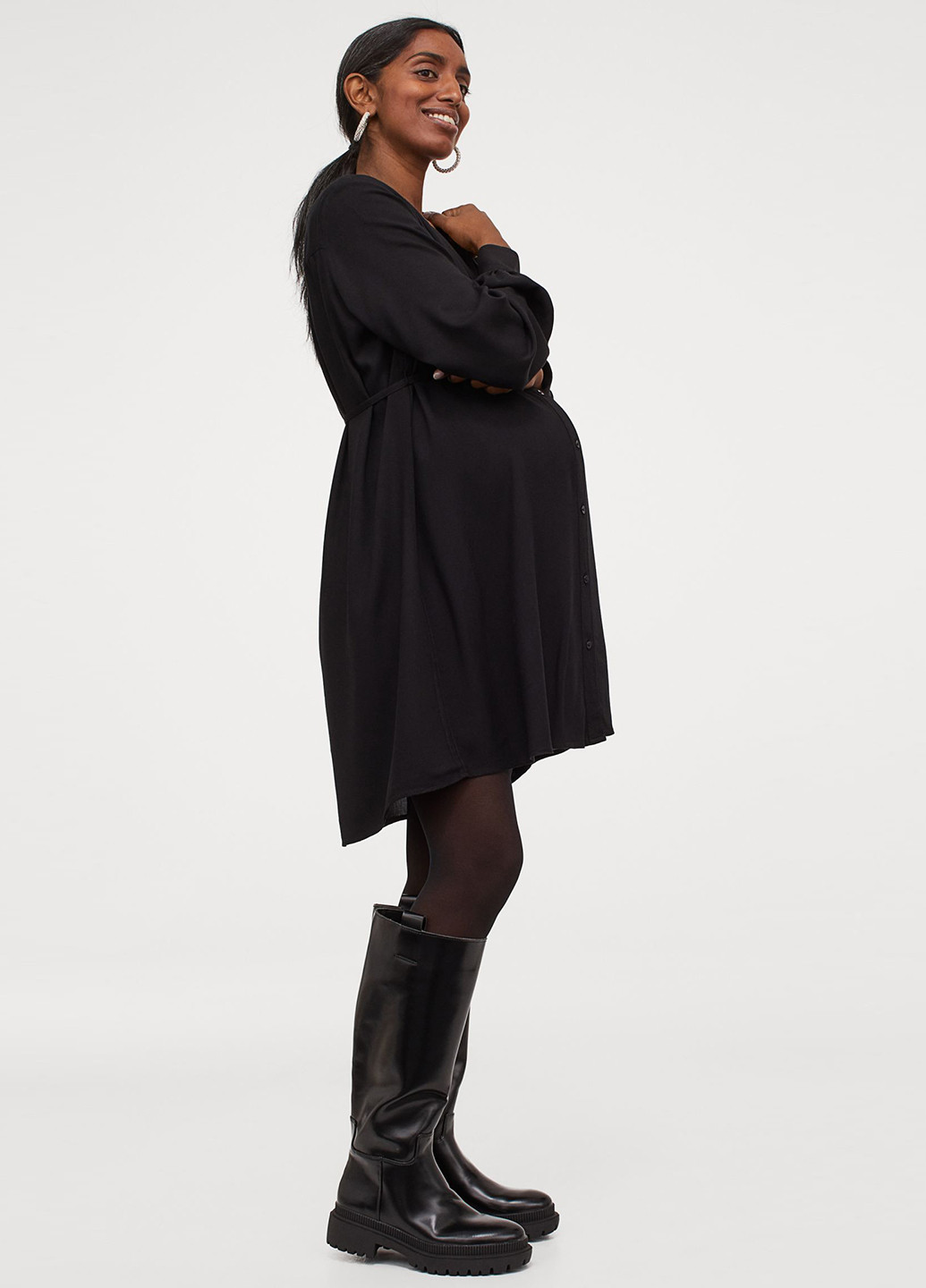 Черное кэжуал платье для беременных клеш H&M однотонное