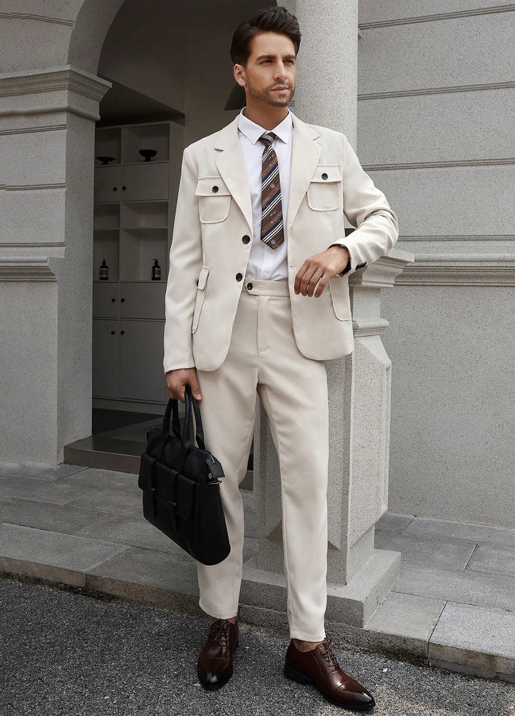 Світло-бежевий демісезонний костюм (піджак, штани) брючний SHEIN