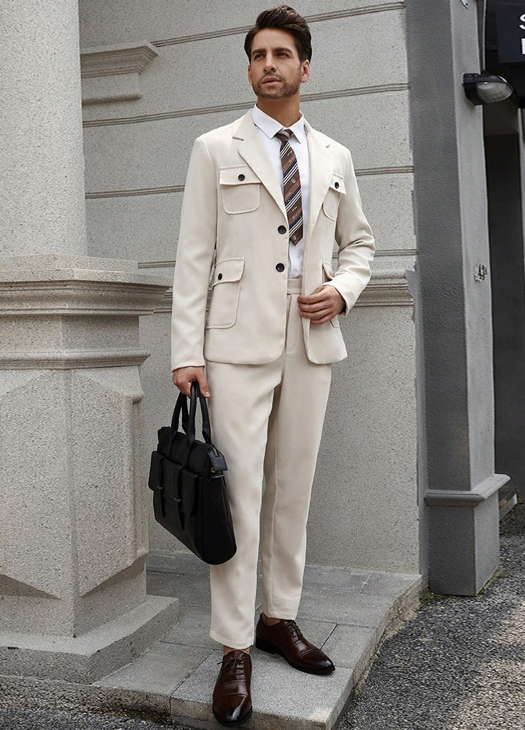 Світло-бежевий демісезонний костюм (піджак, штани) брючний SHEIN