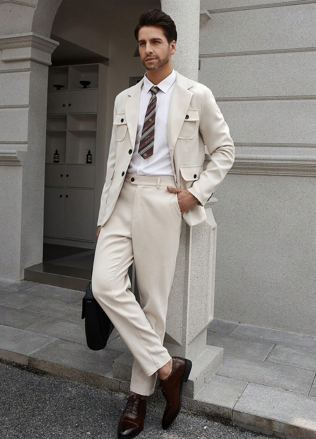 Світло-бежевий демісезонний костюм (піджак, штани) брючний SHEIN