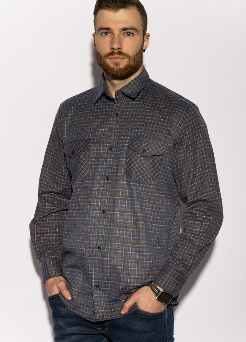 Темно-синяя кэжуал рубашка в клетку Time of Style