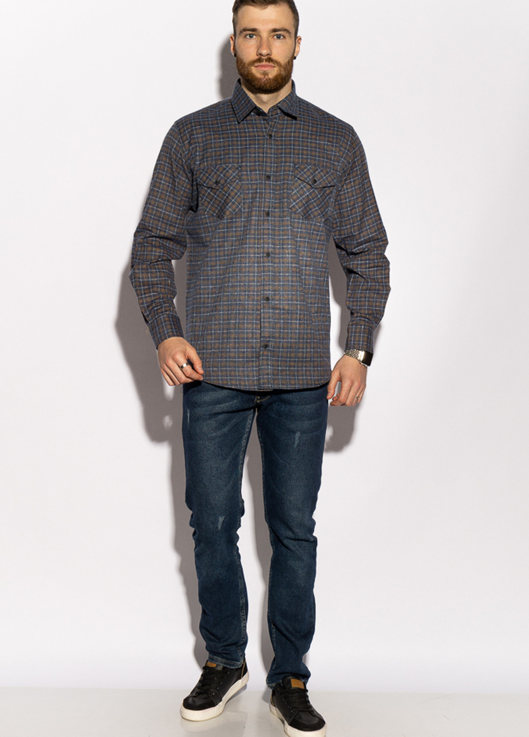 Темно-синяя кэжуал рубашка в клетку Time of Style